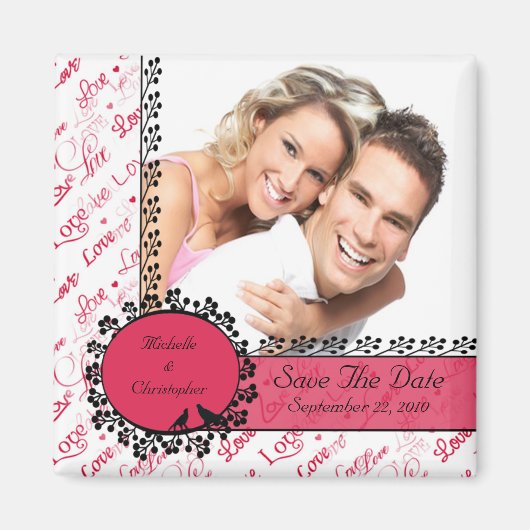 Pink Love Birds Foto Speichern das Date Magnet (Vorne)