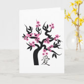 Pink Love Birds Sakura Kirschbaum Chinesische Lieb Karte (Gelbe Blume)