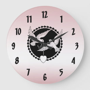 Pink Love Birds Wall Clock Große Wanduhr