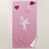 Pink Love Heart Beach Towel Strandtuch (Vorderseite)
