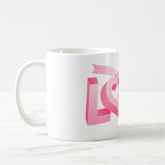 Pink Love Heart Ribbon Kaffeetasse (Links)