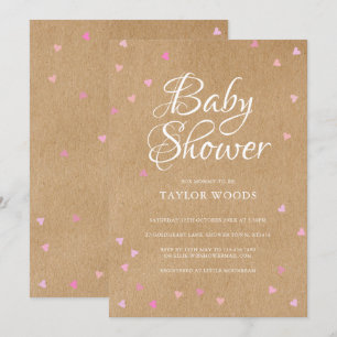 Pink Love Hearts Baby Shower / Streusel Rustikal Einladung