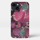Pink Love Hearts Roses Glam, iPhone case iPhone Hülle (Rückseite)
