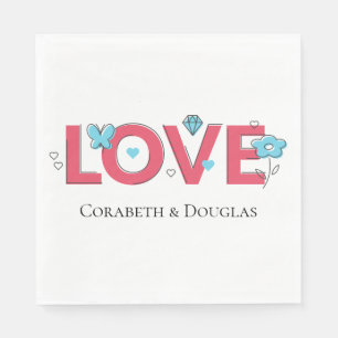 Pink Love Hochzeit Blaue Blume Herz Schmetterling Serviette