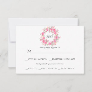 Pink Love Rosen Hochzeit RSVP Essensauswahl Karte