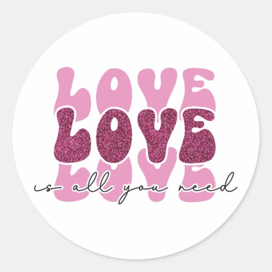 Pink "Love" Stacked Bubble Font Runder Aufkleber (Vorderseite)