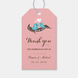 Pink Lovebirds mit dem kleinen Heart Wedding-Gesch Geschenkanhänger