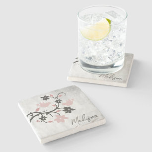 Pink Lovebirds Personalisiert Stone Untersetzer