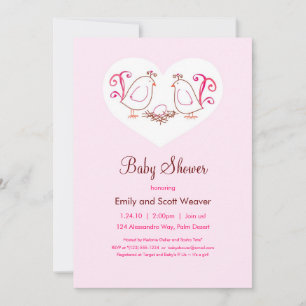 Pink Lovebirds und Nest Baby Shower Einladungen