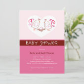 Pink Lovebirds und Nest Baby Shower Einladungen (Stehend Vorderseite)