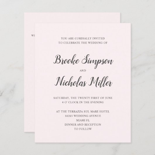 PINK LOW COST Einfache handgeschriebene MinimalWed (Vorne/Hinten)