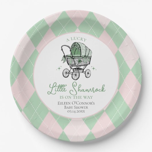 Pink Lucky Little Kleeblatt St Patricks Baby Dusch Pappteller (Vorderseite)