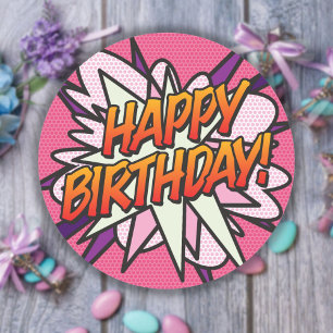 Pink lustig modern HAPPY BIRTHDAY Runder Aufkleber