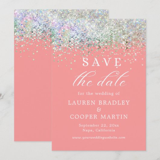 Pink Luxury Glitzer Wedding Save the Date (Vorne/Hinten)