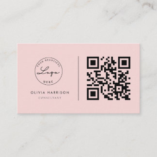 Pink Luxury Minimalistisch QR Code Beruflich Visitenkarte