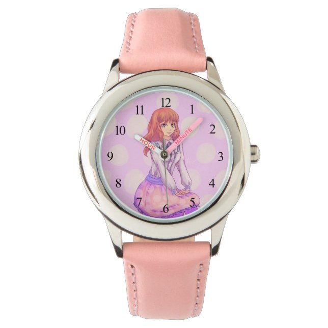 Pink Macaron Girl Armbanduhr (Vorderseite)