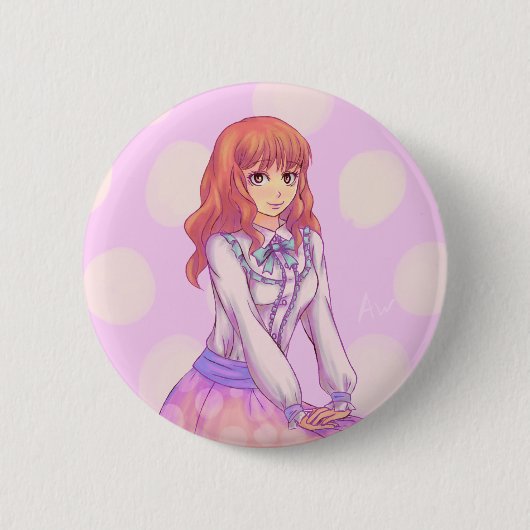 Pink Macaron Girl Button (Vorderseite)