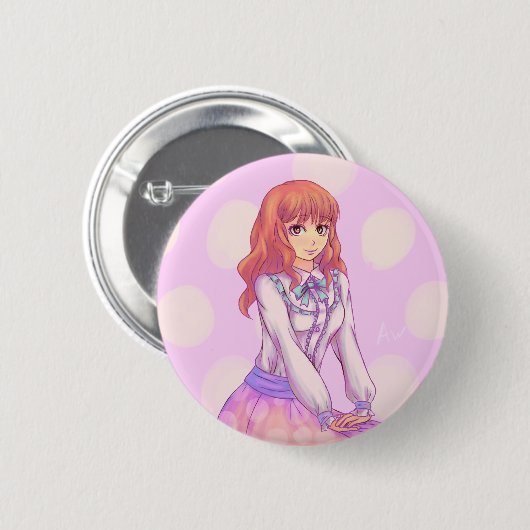 Pink Macaron Girl Button (Vorne & Hinten)
