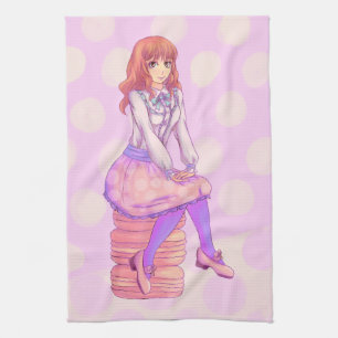 Pink Macaron Girl Geschirrtuch