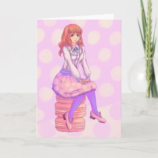 Pink Macaron Girl Karte (Vorderseite)