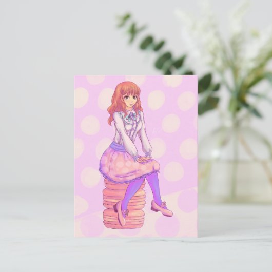 Pink Macaron Girl Postkarte (Stehend Vorderseite)
