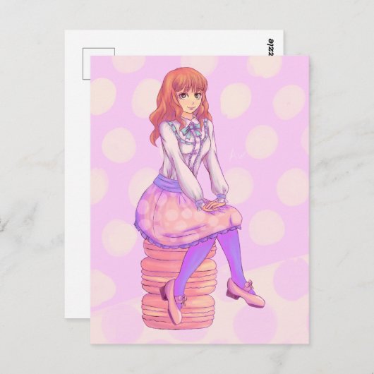 Pink Macaron Girl Postkarte (Vorne/Hinten)