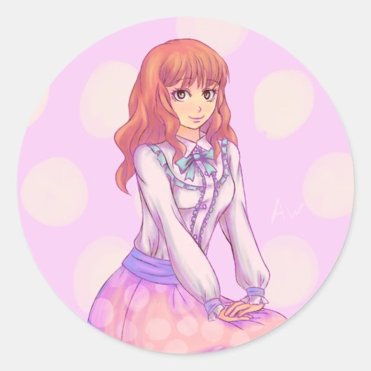 Pink Macaron Girl Runder Aufkleber (Vorderseite)