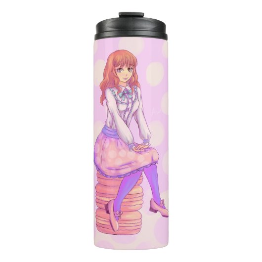 Pink Macaron Girl Thermosbecher (Vorderseite)