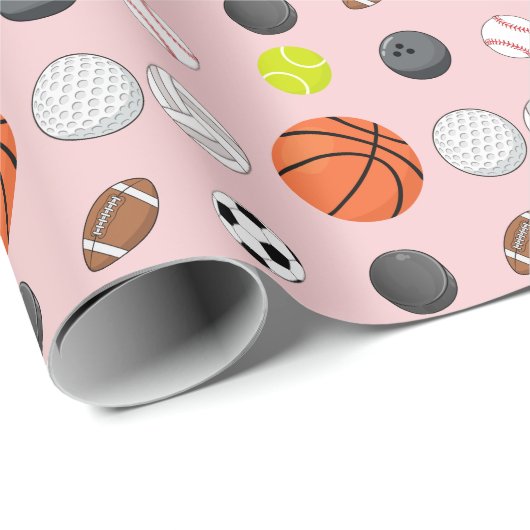 Pink Mädchen Multi-Sport-Geburtstag Geschenkpapier (Rolleneckpunkt)