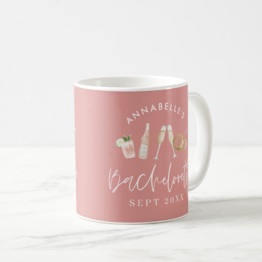 Pink mädchengängig Champagner Bachelorette stilvol Kaffeetasse (VorderseiteRechts)
