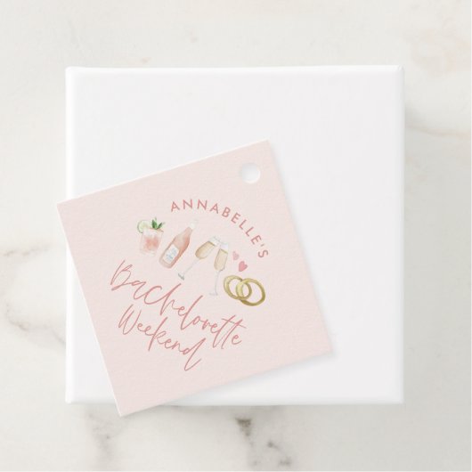 Pink mädchengängige Champagner-Script-Bachelorette Geschenkanhänger (Beispiel)