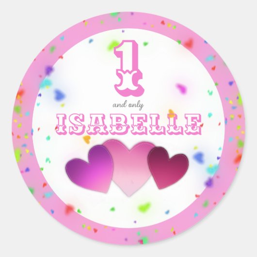 Pink mädchenhaft 1 und nur mit dem Namen Herz Conf Runder Aufkleber (Vorderseite)