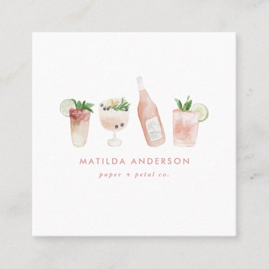 Pink mädchenhaft moderne Getränke Cocktail Wein Aq Quadratische Visitenkarte (Vorderseite)