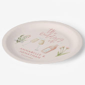 Pink mädchenhaft zarte moderne Wildblume Pappteller (Schrägansicht)