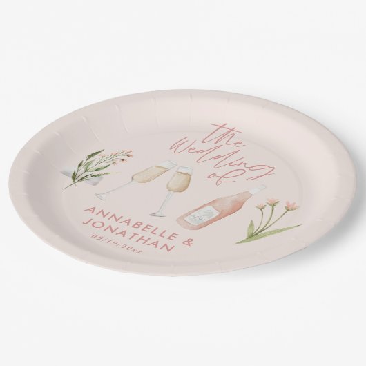 Pink mädchenhaft zarte moderne Wildblume Pappteller (Schrägansicht)