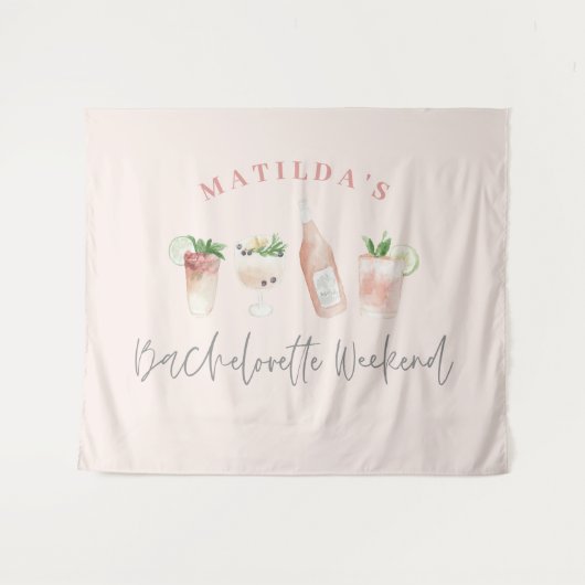 Pink mädchenhafte Drinks Bachelorette Wochenende Wandteppich (Vorderseite (Horizontal))