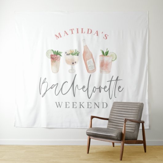 Pink mädchenhafte Drinks Bachelorette Wochenende Wandteppich (Beispiel (Horizontal))