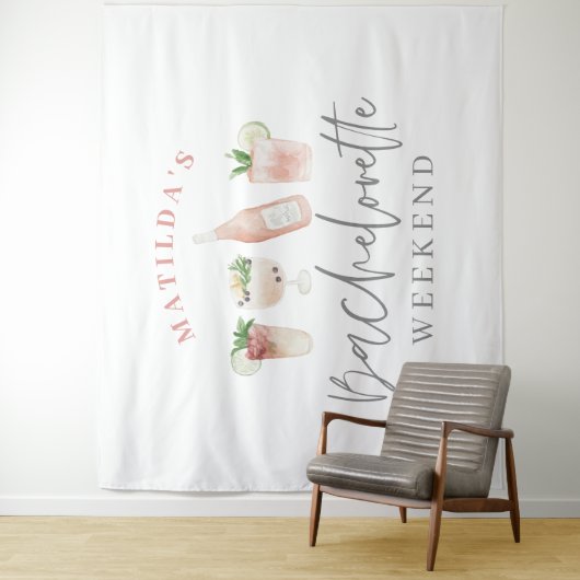 Pink mädchenhafte Drinks Bachelorette Wochenende Wandteppich (Beispiel)