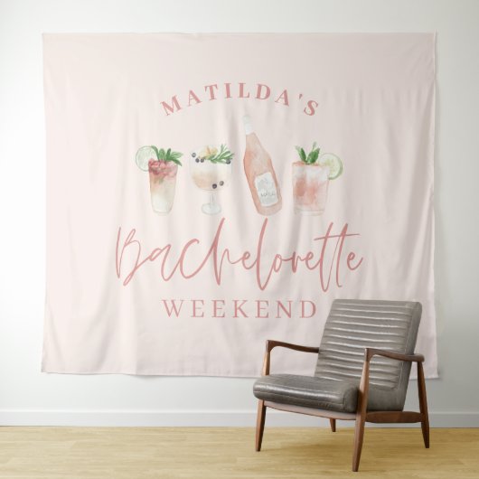 Pink mädchenhafte Drinks Bachelorette Wochenende Wandteppich (Beispiel (Horizontal))