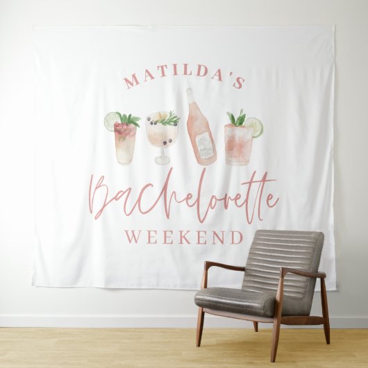 Pink mädchenhafte Drinks Bachelorette Wochenende Wandteppich (Beispiel (Horizontal))