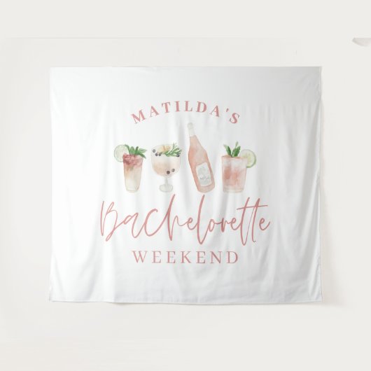 Pink mädchenhafte Drinks Bachelorette Wochenende Wandteppich (Vorderseite (Horizontal))