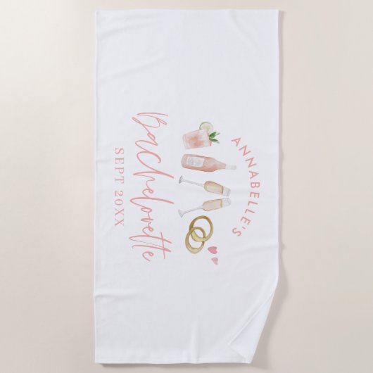 Pink mädchenhafte Drinks Bachelorette Wochenendstr Strandtuch (Vorderseite)