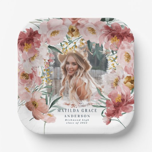 Pink mädchenhafte Foto-Abschlussfeier Pappteller (Vorderseite)