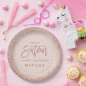 Pink mädchenhafte Glitzer 16. Geburtstagsparty Pappteller (Party)