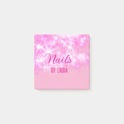 Pink mädchenhafte Glitzer Nägel hinzufügen Namen W Post-it Klebezettel (Vorderseite)