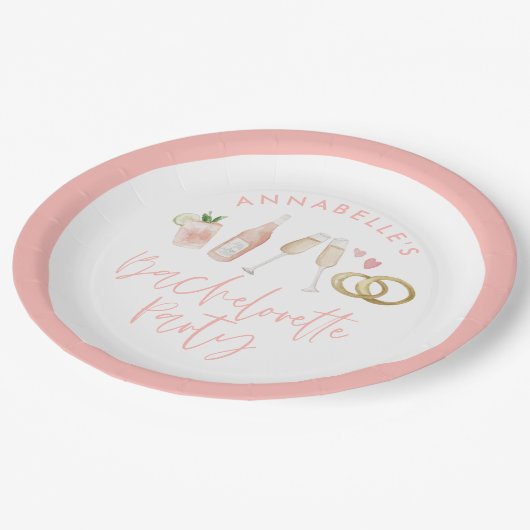Pink mädchenhafte, moderne Cocktail-Skript-Bachelo Pappteller (Schrägansicht)