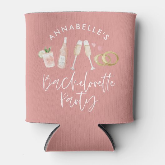 Pink mädchenhafte moderne Cocktail-Skript Bachelor Dosenkühler (Vorderseite)