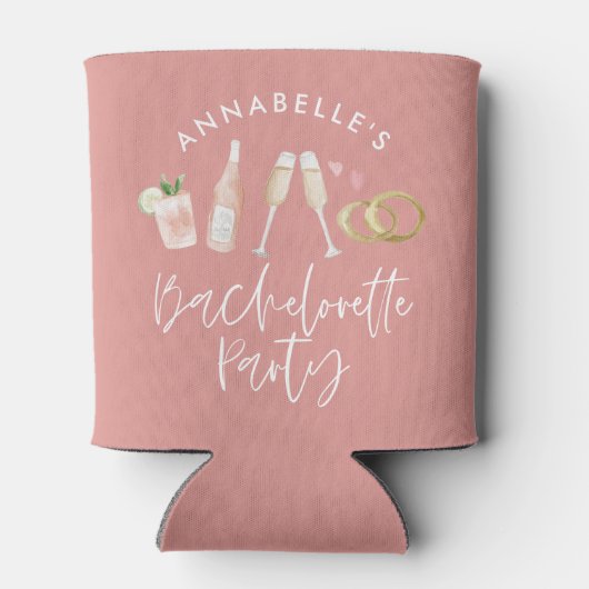 Pink mädchenhafte moderne Cocktail-Skript Bachelor Dosenkühler (Rückseite)