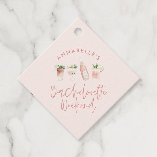 Pink mädchenhafte moderne Cocktail-Skript-Bachelor Geschenkanhänger (Vorderseite)