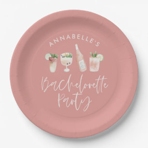Pink mädchenhafte moderne Cocktail-Skript-Bachelor Pappteller